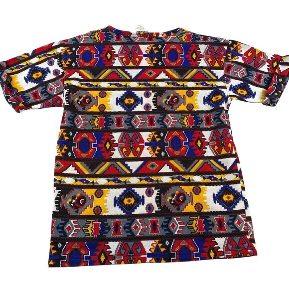 Simply Basic Womans T-Shirt Size Small Colorful Aztec Pattern with Stain Hippie - Picture 2 of 6